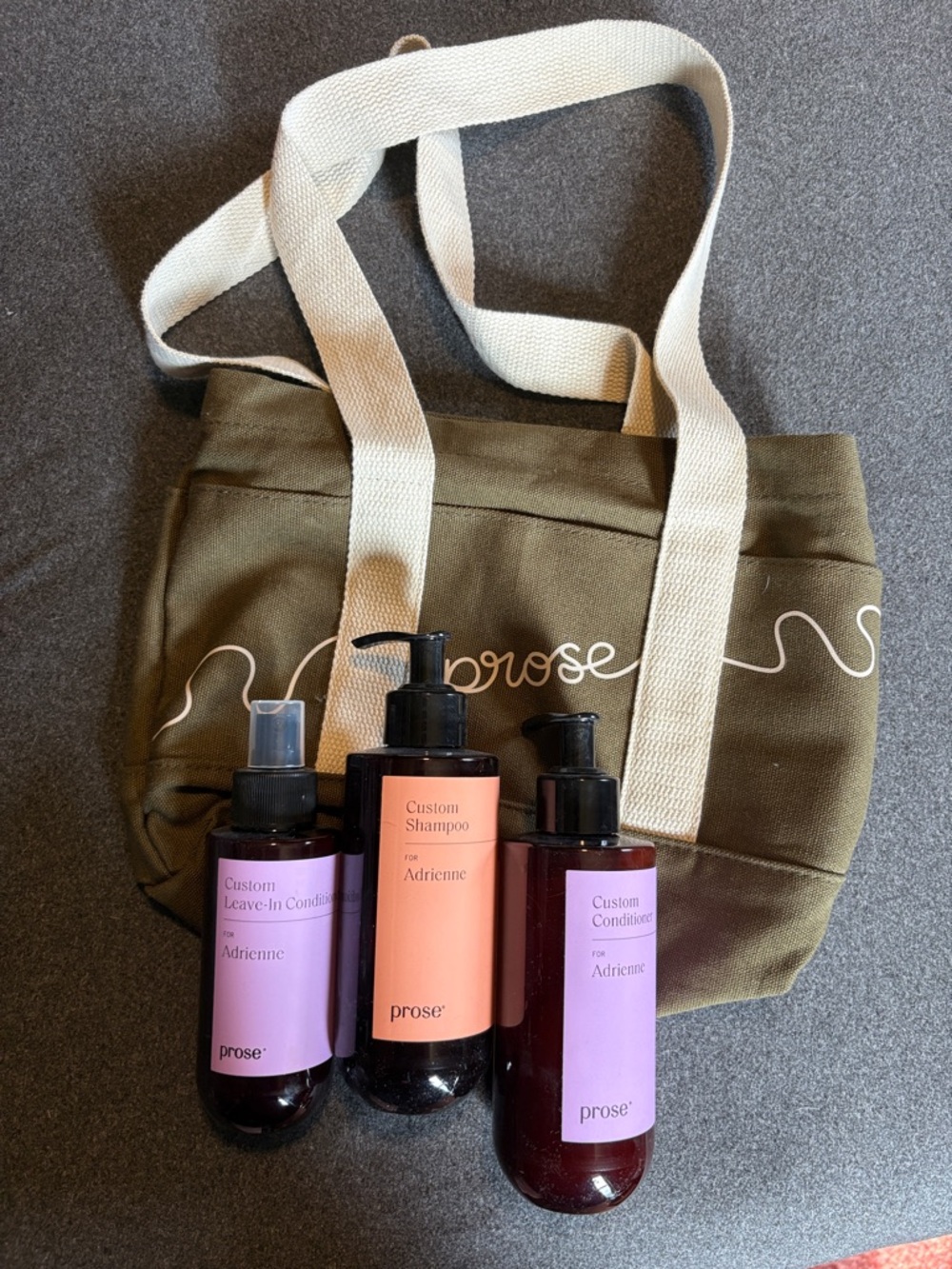 prose Custom Shampoo & Care Set with Olive Canvas Tote - fine, straight hair